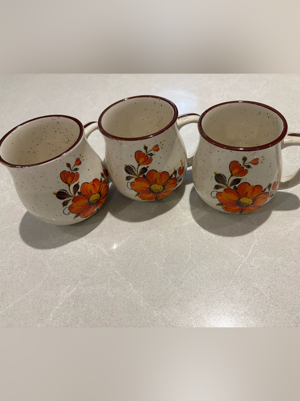 Vintage 1970s Valencia Poppy Speckled Stoneware Mugs - Set of 2 (Made in Japan)